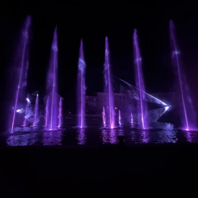 Spectacle palais des eaux au teintes violettes
